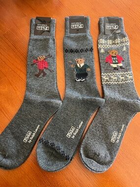 Polo by Ralph Lauren Gray Bear Crew Socks - Set of Three